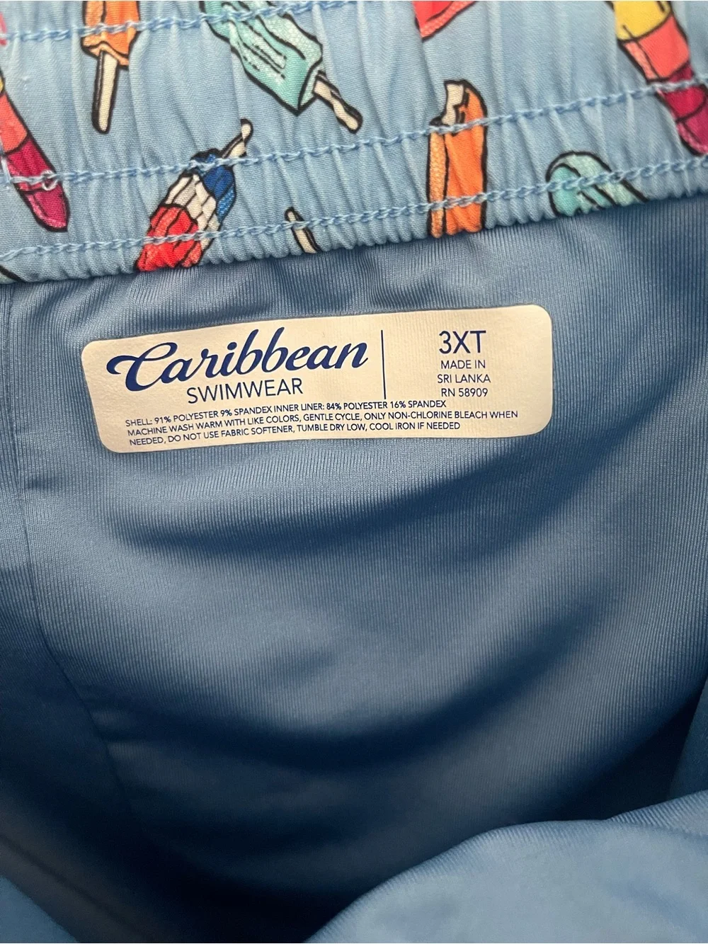 Caribbean Blue Swim Trunks with Orange Drawstring